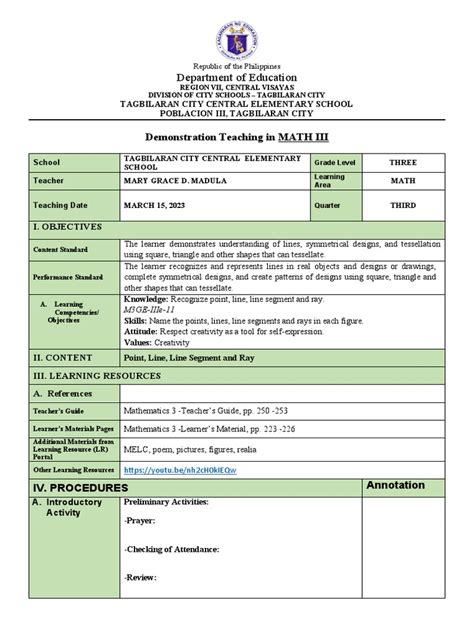 GRADE 4 LESSON PLANS for Class Observations .